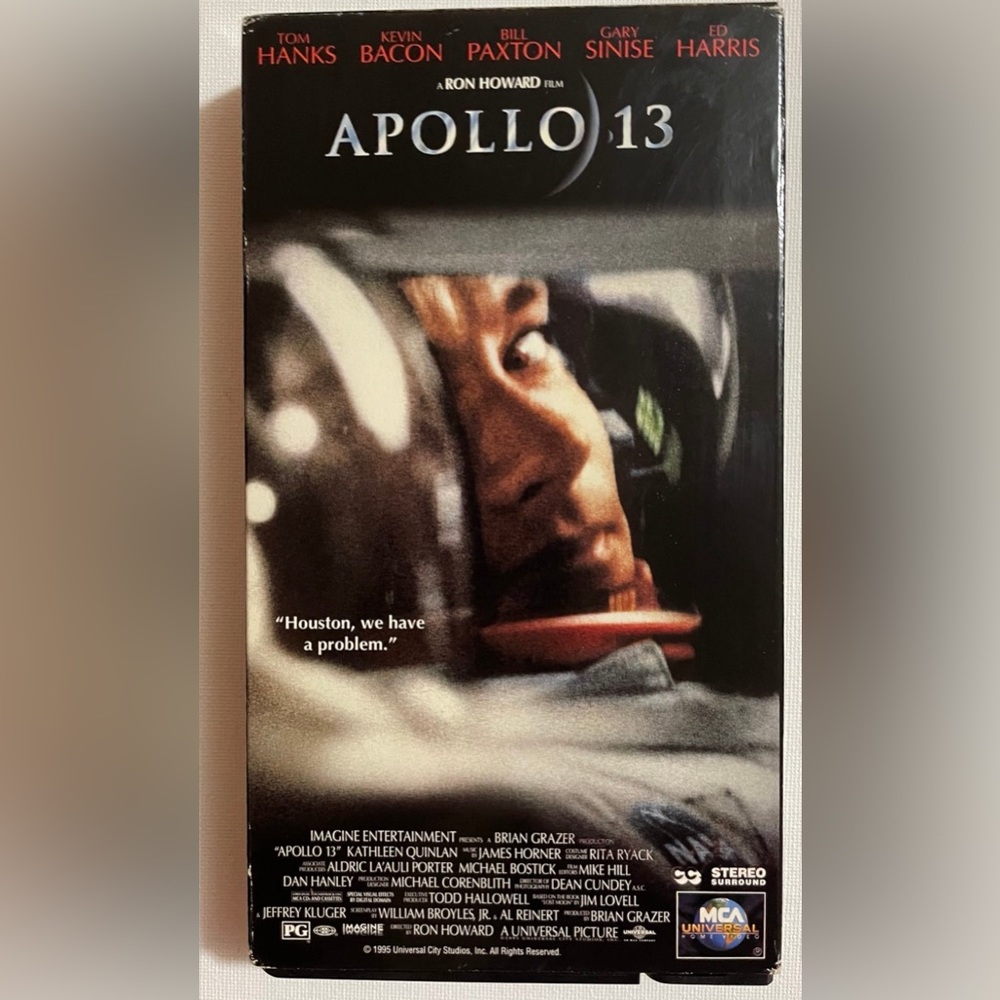 Apollo 13
VHS tape 1995
MCA Universal Home Video 82418
Tom Hanks
Kevin Bacon